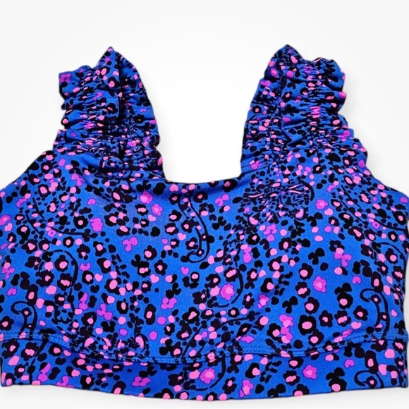 Lilly Pulitzer NWT! Karena Ruffle Sports Bra, Blue Flare Growl and Prowl - Picture 3 of 5